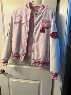 Victoria's Secret Pink and White Varsity Bomber Jacket Love Shack Fancy